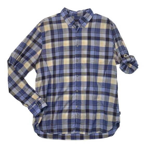 John Varvatos Shirt Mens L Large Blue Plaid Long Sleeve Lightweight Button Down - Picture 1 of 10